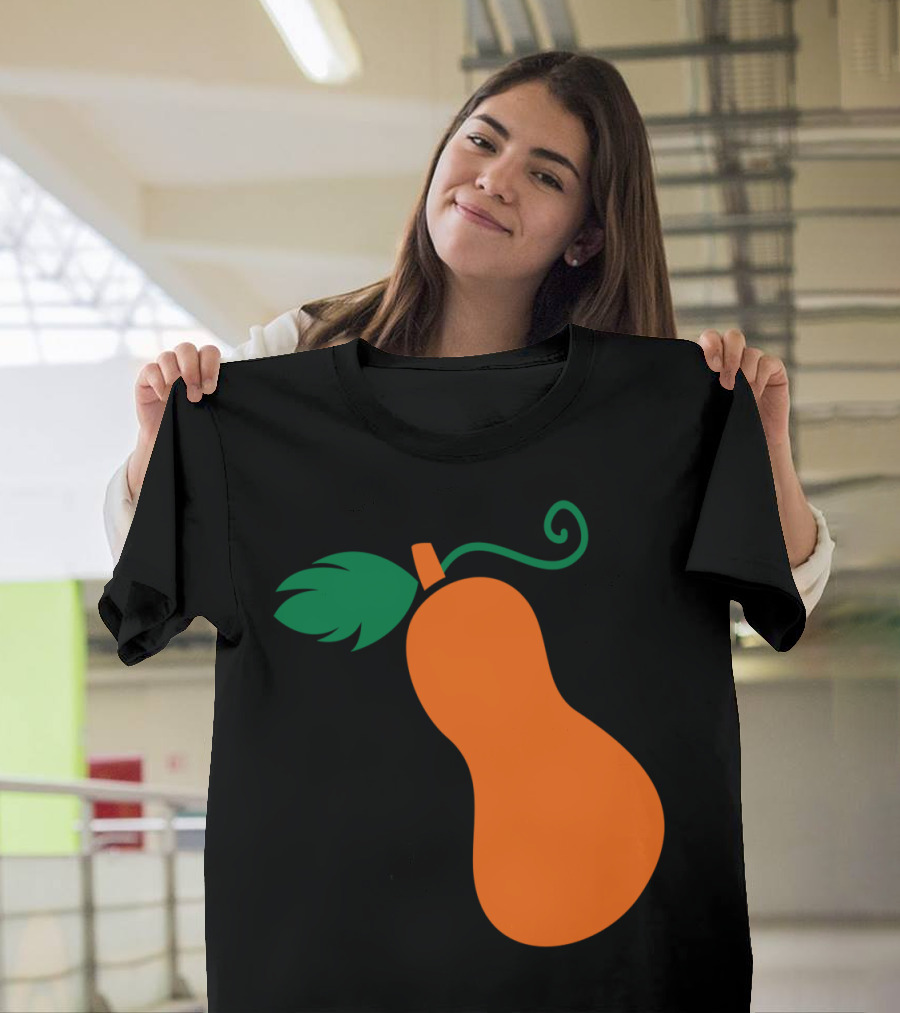 Butternut Pumpkin Silhouette with Green Leaf and Stem T-Shirt