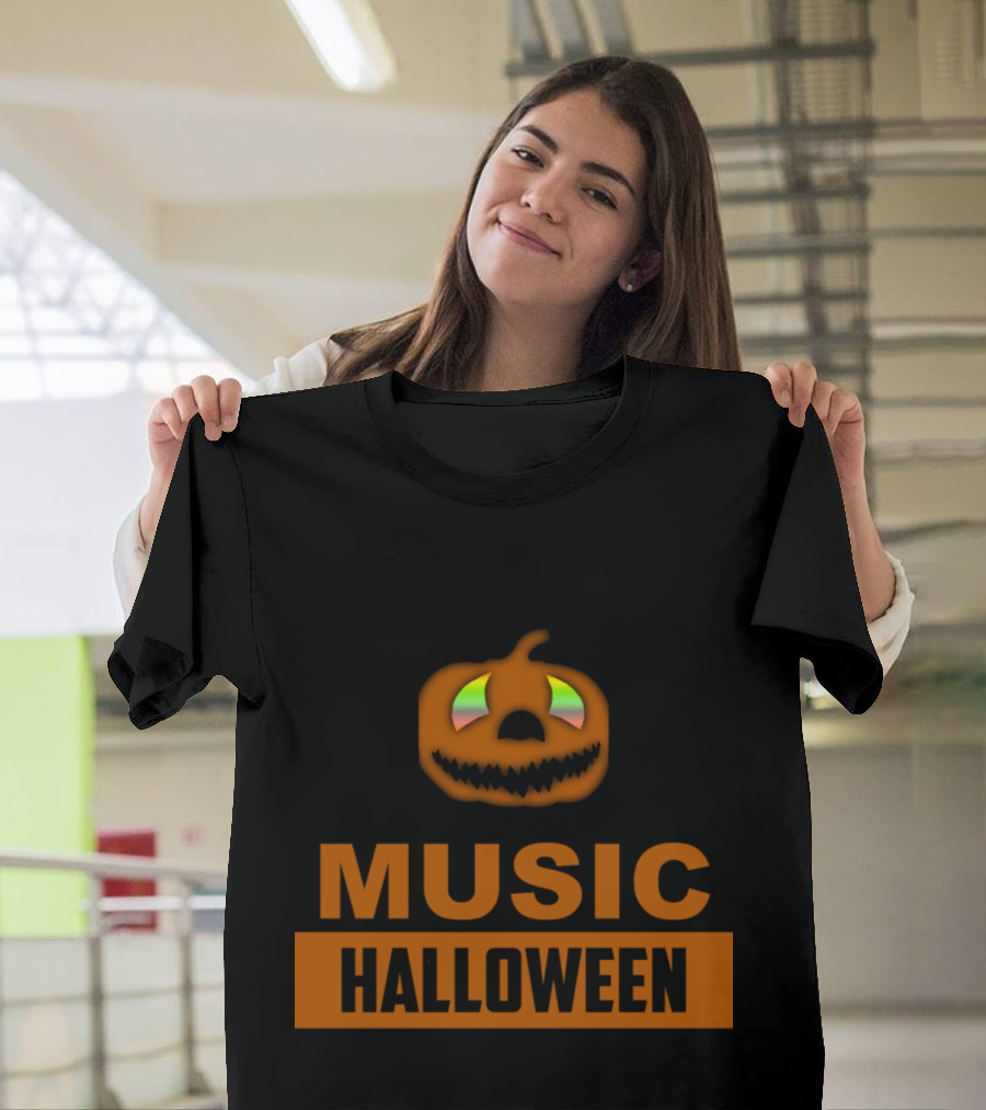 Music Halloween Pumpkin with Headphones T-Shirt