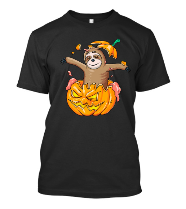 Lazy Sloth Funny Zombie Pumpkin Halloween T-Shirt