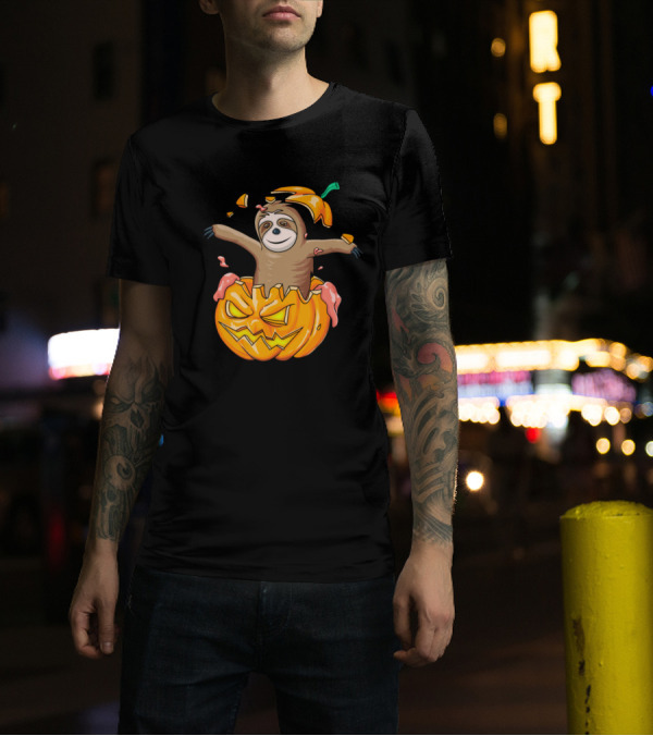 Lazy Sloth Funny Zombie Pumpkin Halloween T-Shirt