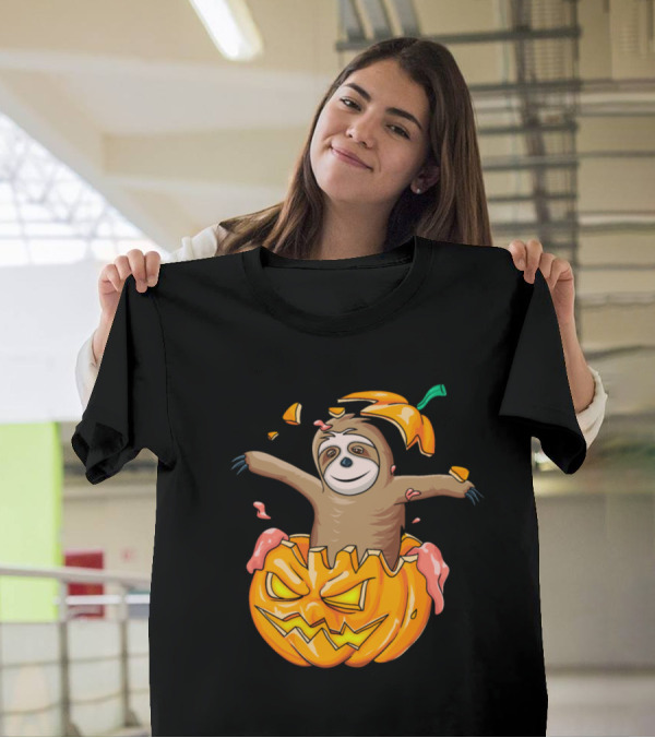 Lazy Sloth Funny Zombie Pumpkin Halloween T-Shirt