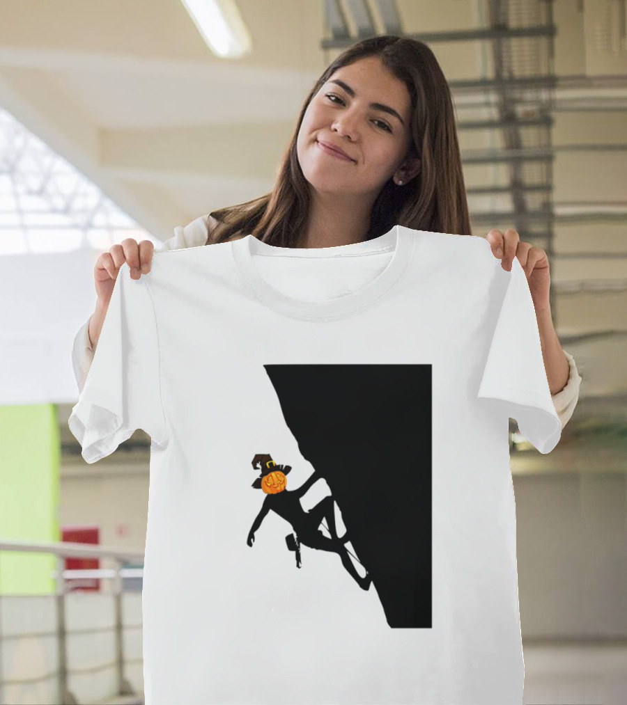 Pumpkin Head Rock Climber Halloween Climbing T-Shirt