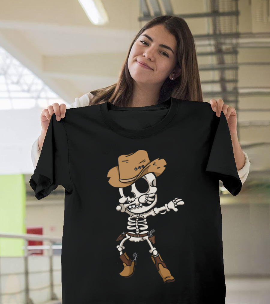 Cowboy Skeleton Skull Bones Rancher with Hat and Boots T-Shirt