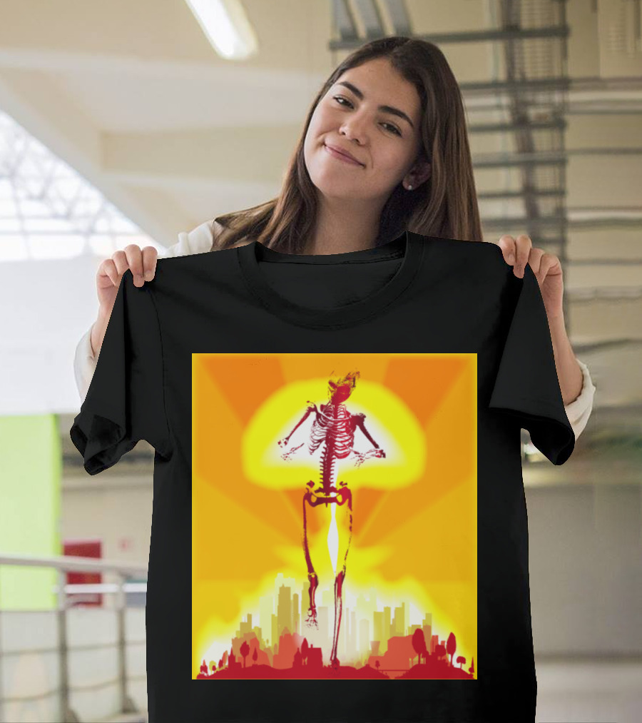 Horror of War Bomb Blast Skeleton Over City Explosion T-Shirt