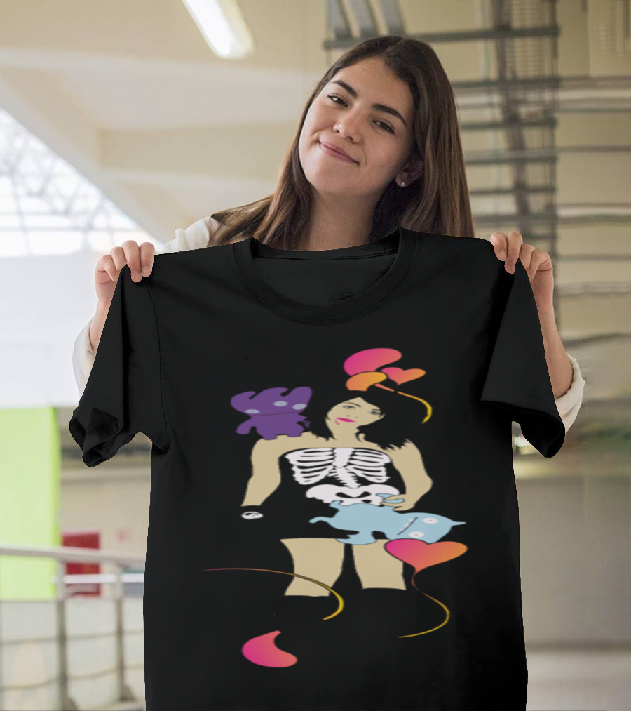 Emo Girl Skeleton Dress Cute Monsters Hearts Balloons T-Shirt