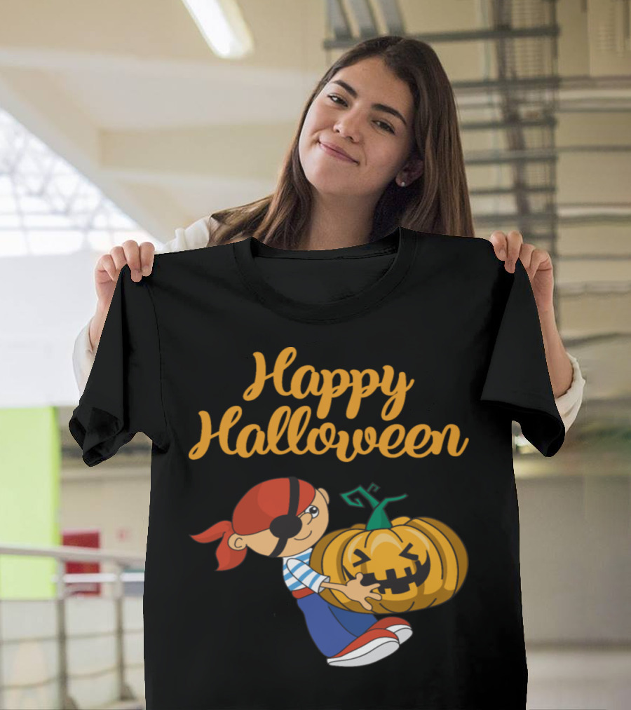 Happy Halloween Pirate With Grinning Pumpkin T-Shirt