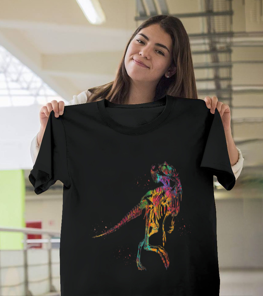 Tyrannosaurus Skeleton Multicolor Abstract T-Shirt