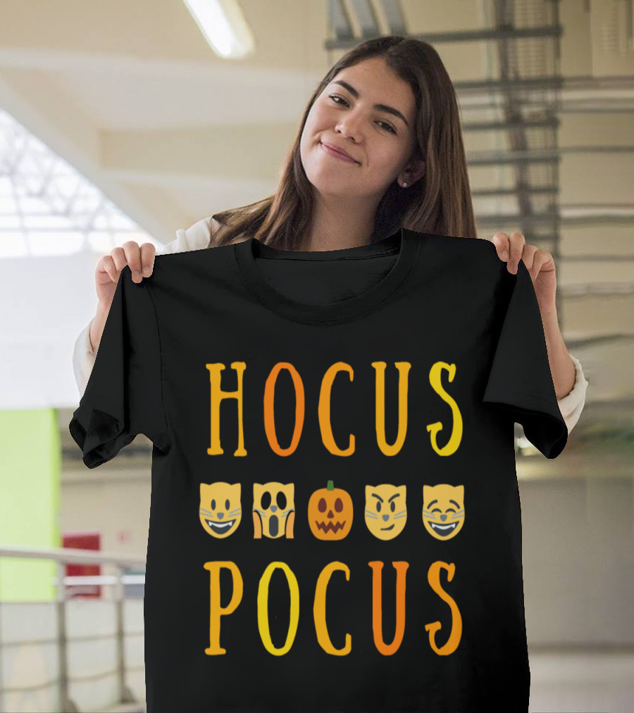 Hocus Pocus Cat Pumpkin Emoji Faces Halloween T-Shirt