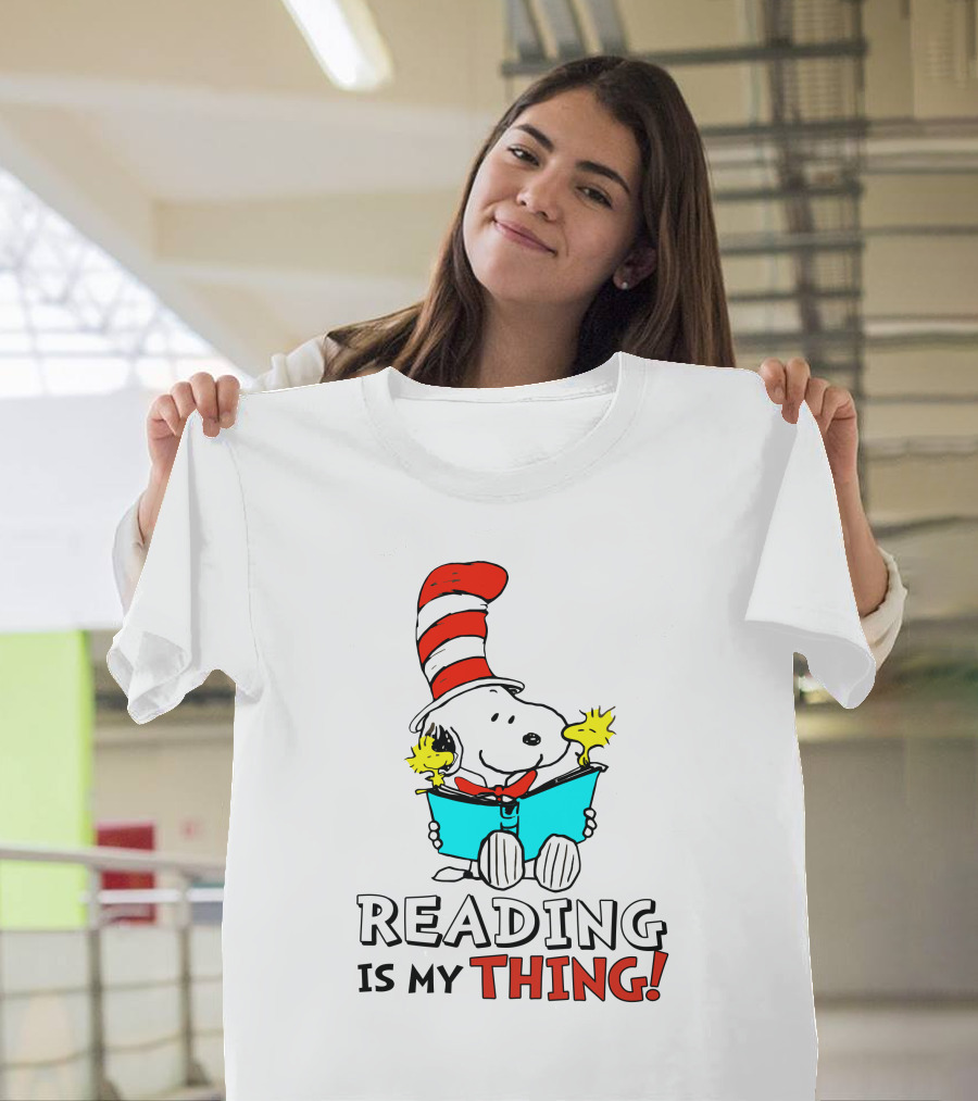 Reading Is My Thing with Snoopy in Cat in the Hat T-Shirt