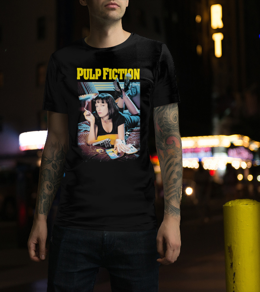 Pulp Fiction Mia Wallace Smoking Gun And Magazine T-Shirt