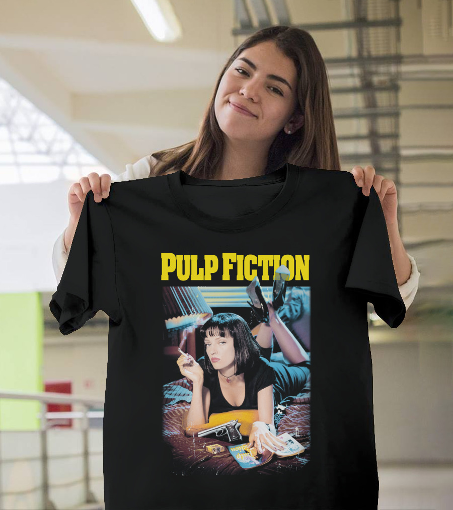 Pulp Fiction Mia Wallace Smoking Gun And Magazine T-Shirt