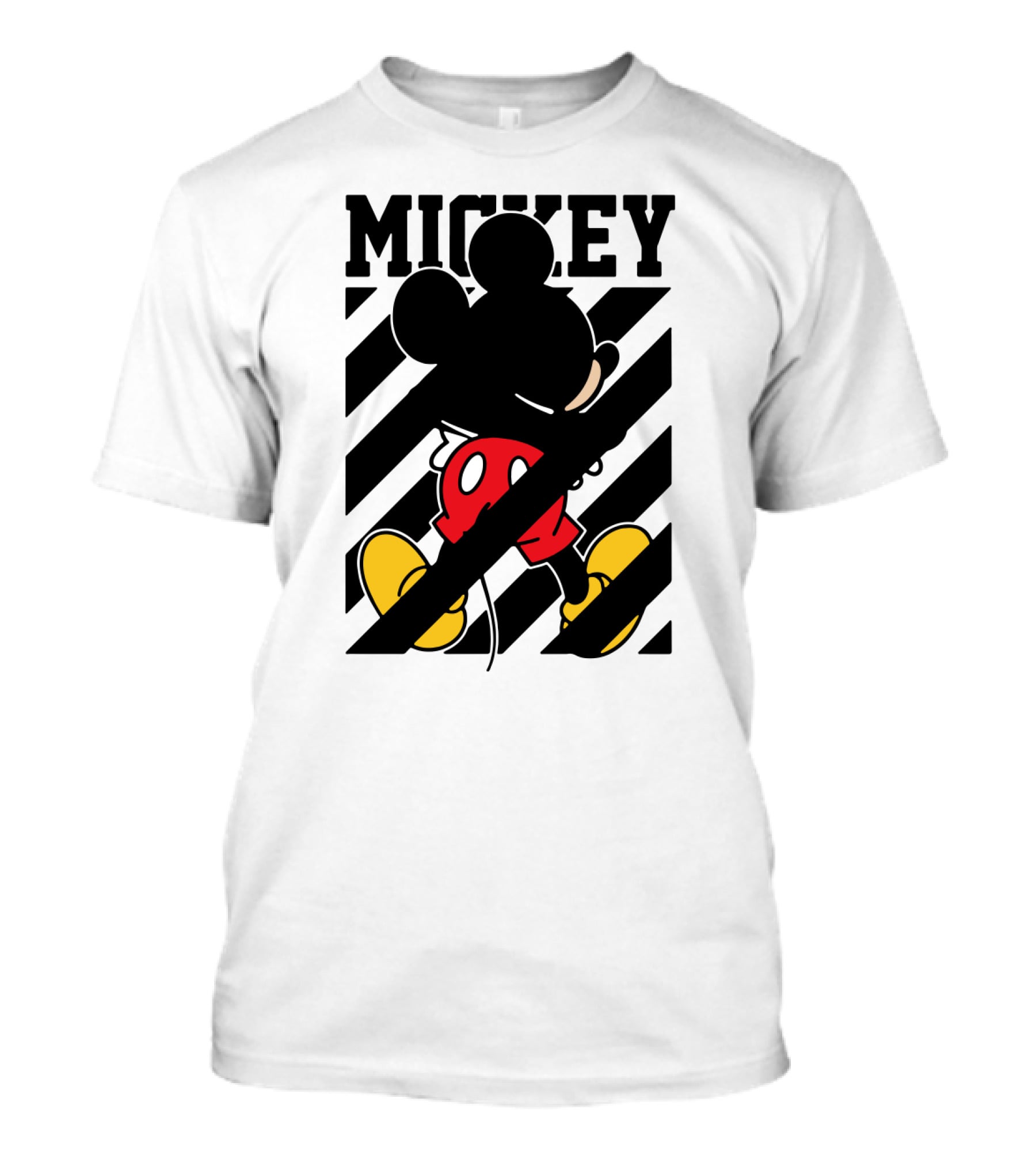 Mickey Mouse Black And White Stripes Red Yellow T-Shirt