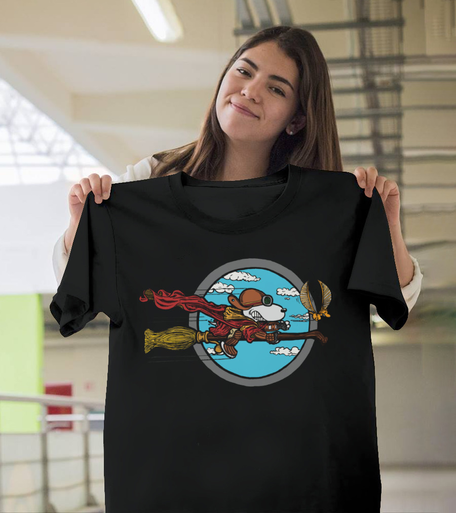 Skyward Wizard Flying Ace With Golden Snitch Chase T-Shirt