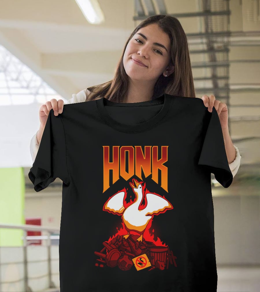 HONK Goose On Junk Pile With Flames T-Shirt