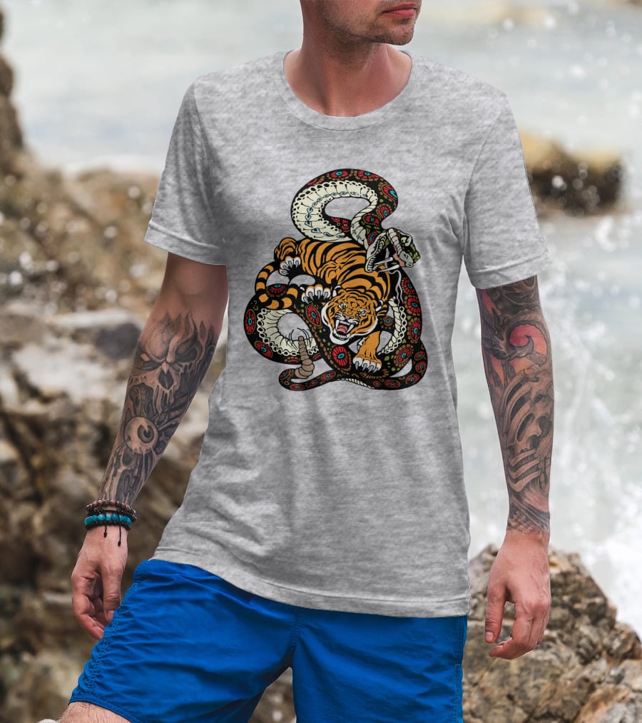 Tiger And Snake Fierce Battle T-Shirt