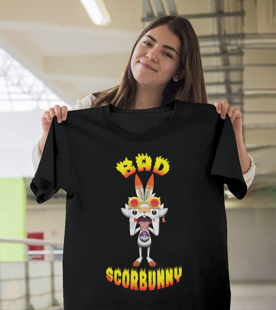 Bad ScorBunny in Cool Shades with Peace Sign and Glowing Text T-Shirt