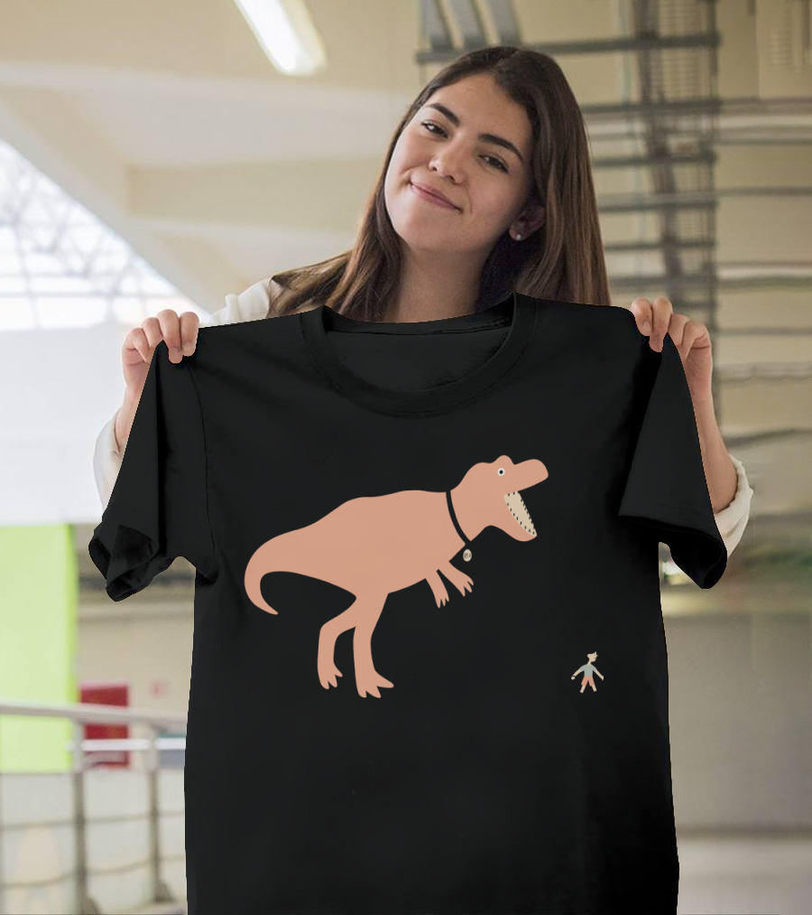 Walking with Rex: Playful T-Rex Leashed by Child T-Shirt