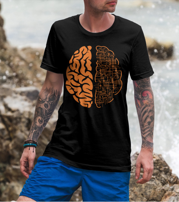 Orange Brain Circuitry Half And Brain T-Shirt