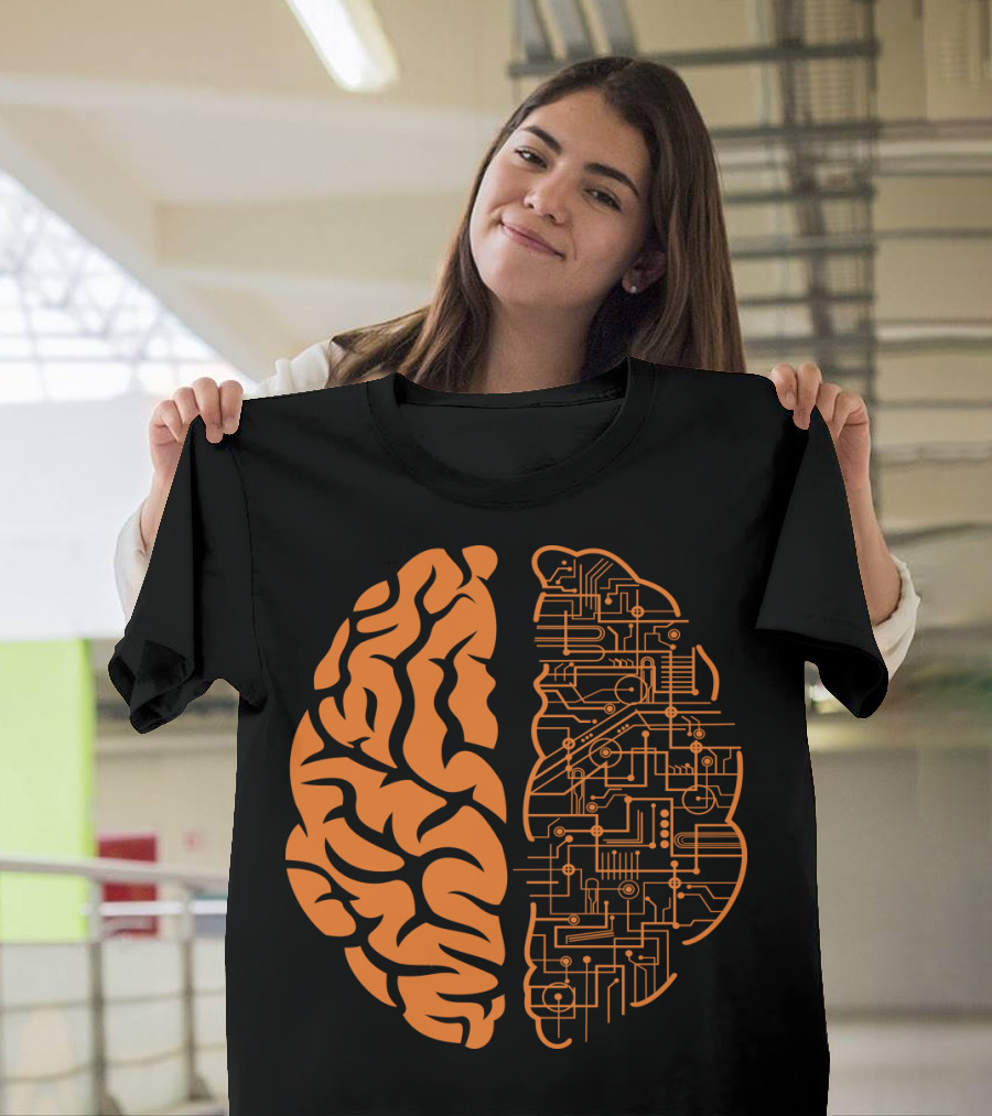 Orange Brain Circuitry Half and Brain T-Shirt