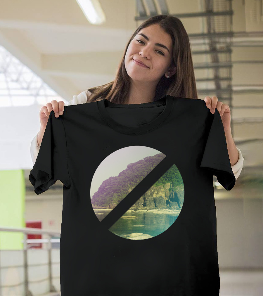 Island in Circles Coastal Landscape in Circular Frame T-Shirt