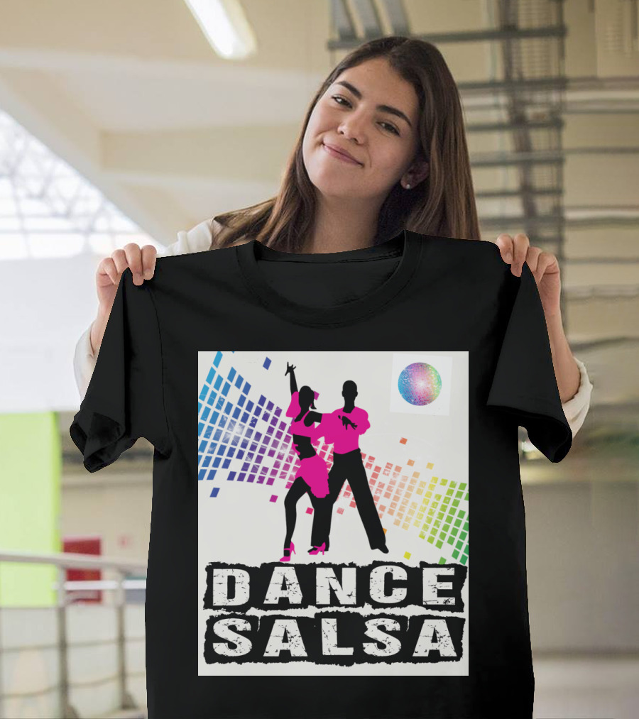 Dance Salsa Colorful Silhouette with Rainbow Geometric Background T-Shirt