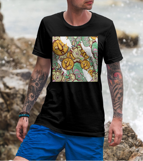 Mask Factory Day Edition Abstract Pattern Yellow Symbols And Green Twisted T-Shirt