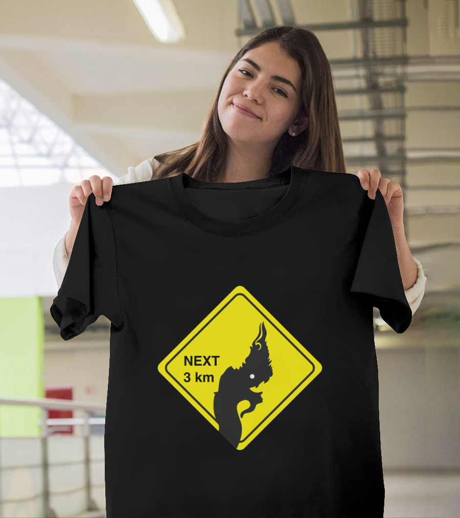 Naga Next 3 km Caution Sign Yellow Diamond Warning T-Shirt