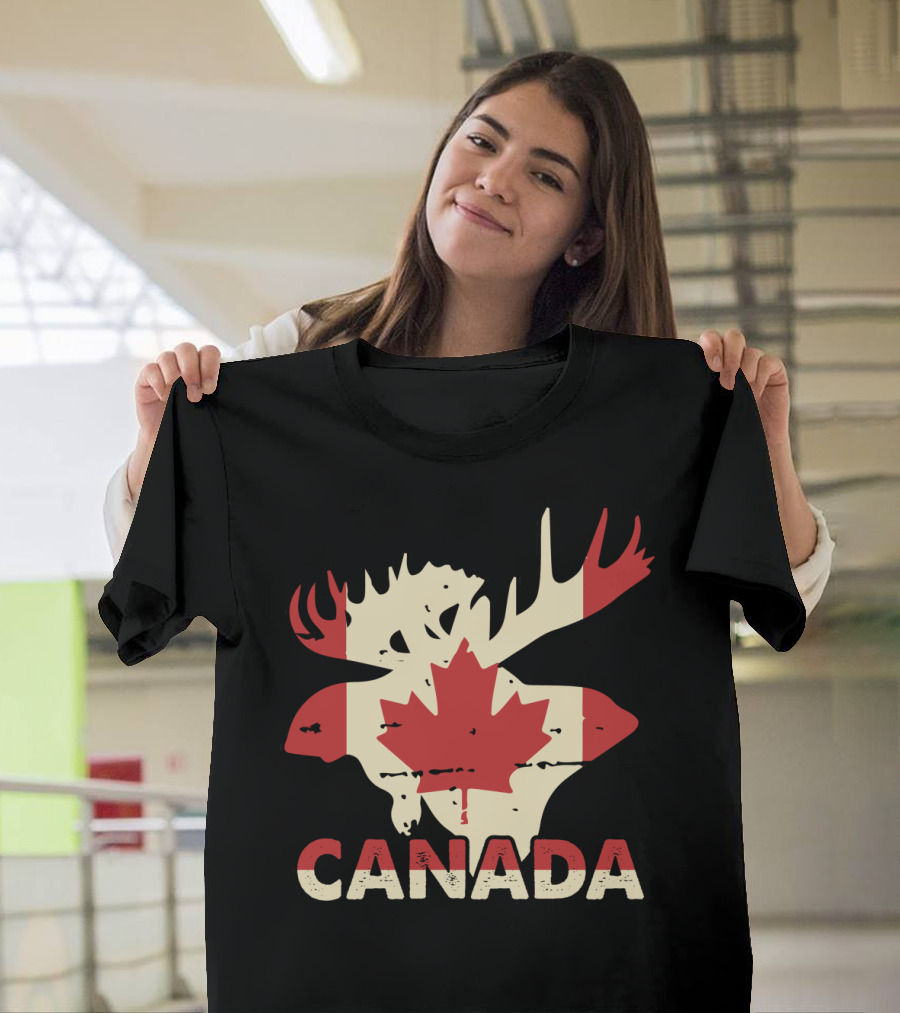 Canada Moose Silhouette Canadian Flag T-Shirt