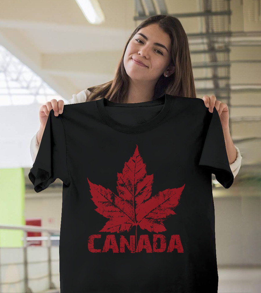 Red Maple Leaf Canada Icon with Distressed Texture T-Shirt