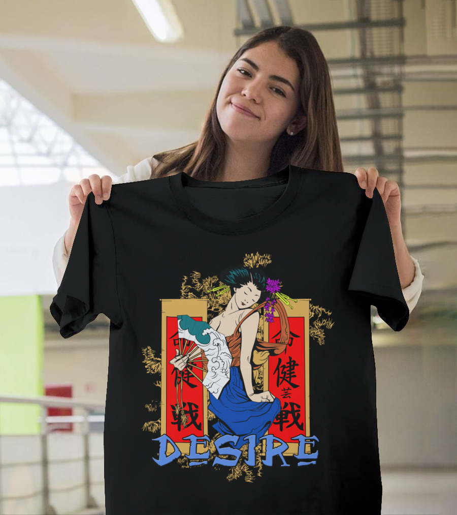 Desire Wrekt Set Geisha with Red Japanese Script Panels T-Shirt