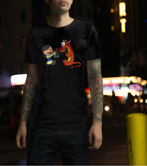 Mulan And Mushu Friendship Whimsical Cartoon T-Shirt