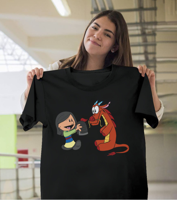 Mulan And Mushu Friendship Whimsical Cartoon T-Shirt