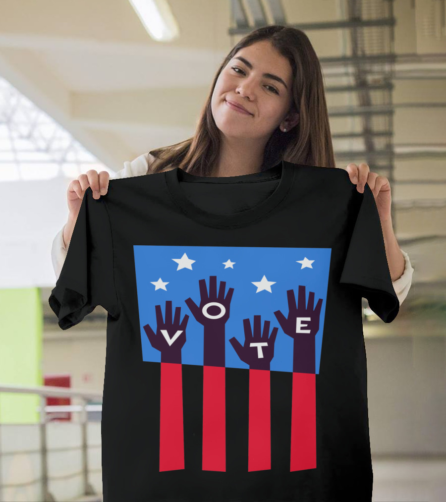 Vote Hands Design with Stars and Stripes Flag Motif T-Shirt