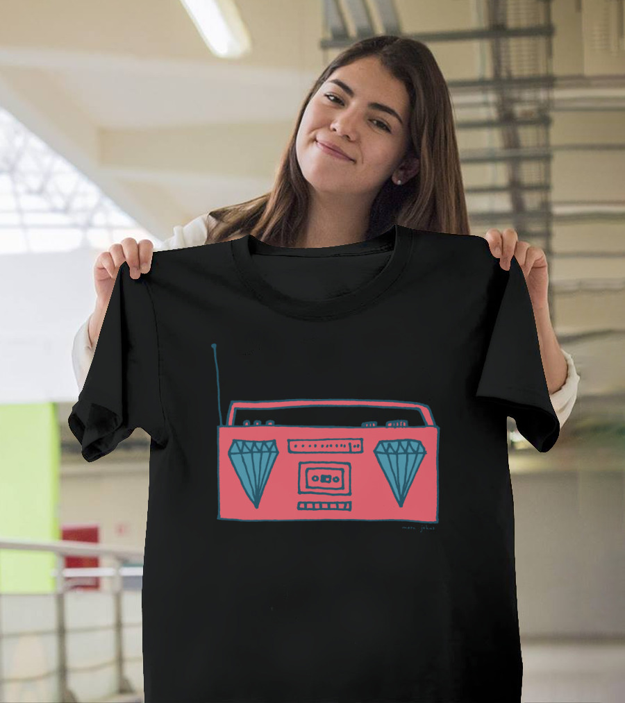 Retro Diamond Boombox Graphic with Dual Gemstone Speakers T-Shirt