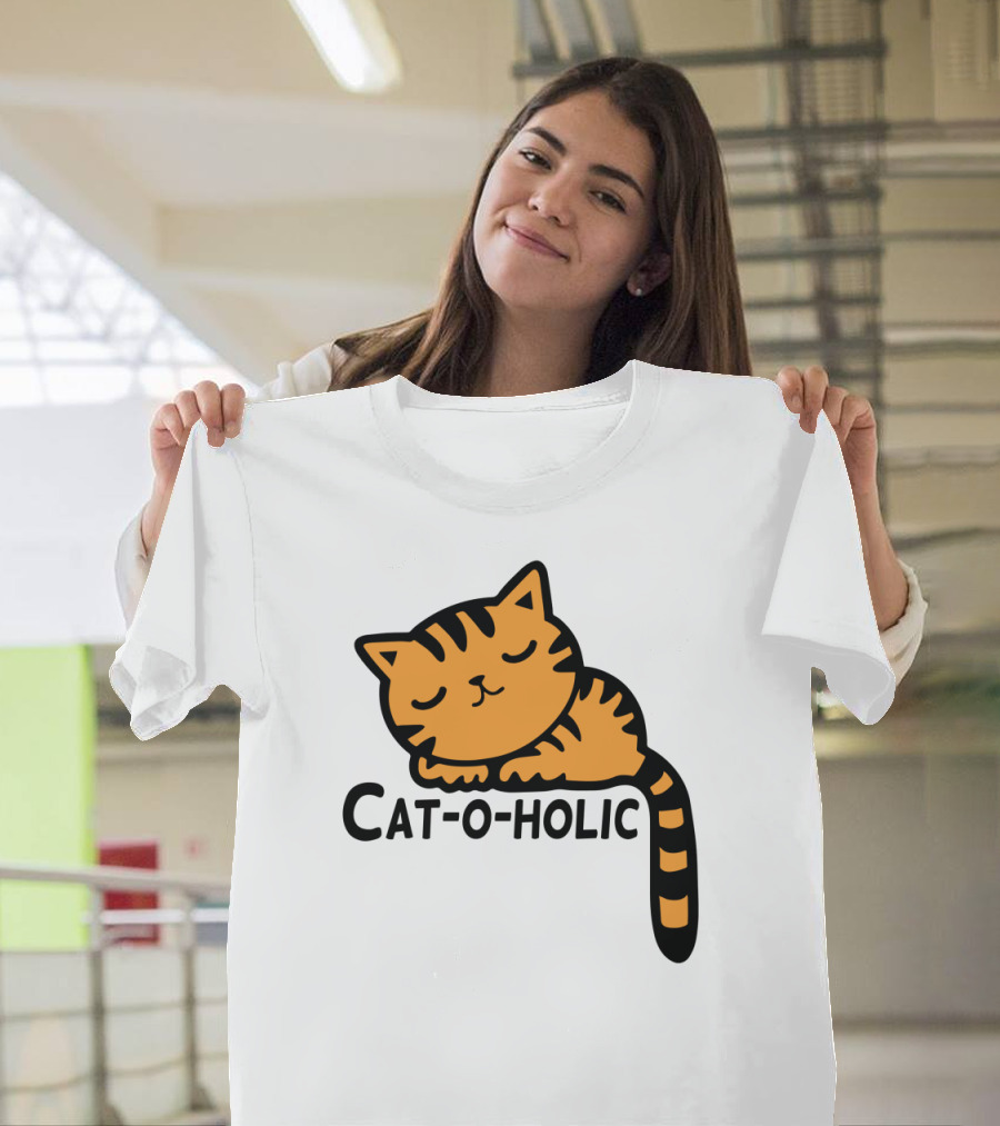 Cat-O-Holic Cute Sleeping Cartoon Cat T-Shirt