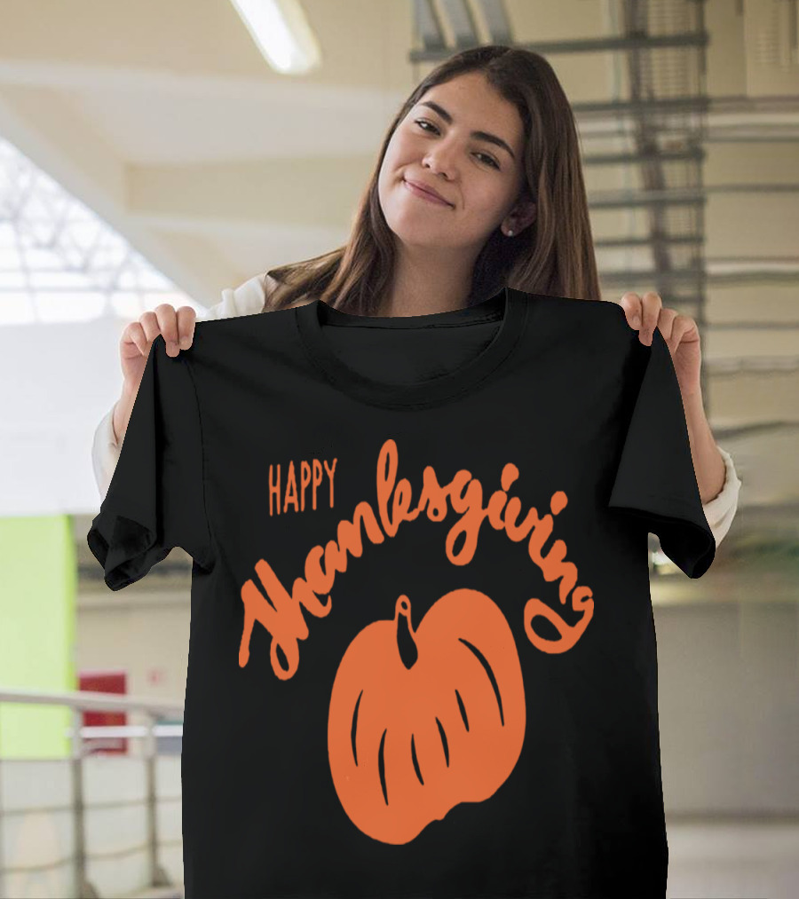 Happy Thanksgiving Pumpkin Orange Text with Pumpkin T-Shirt