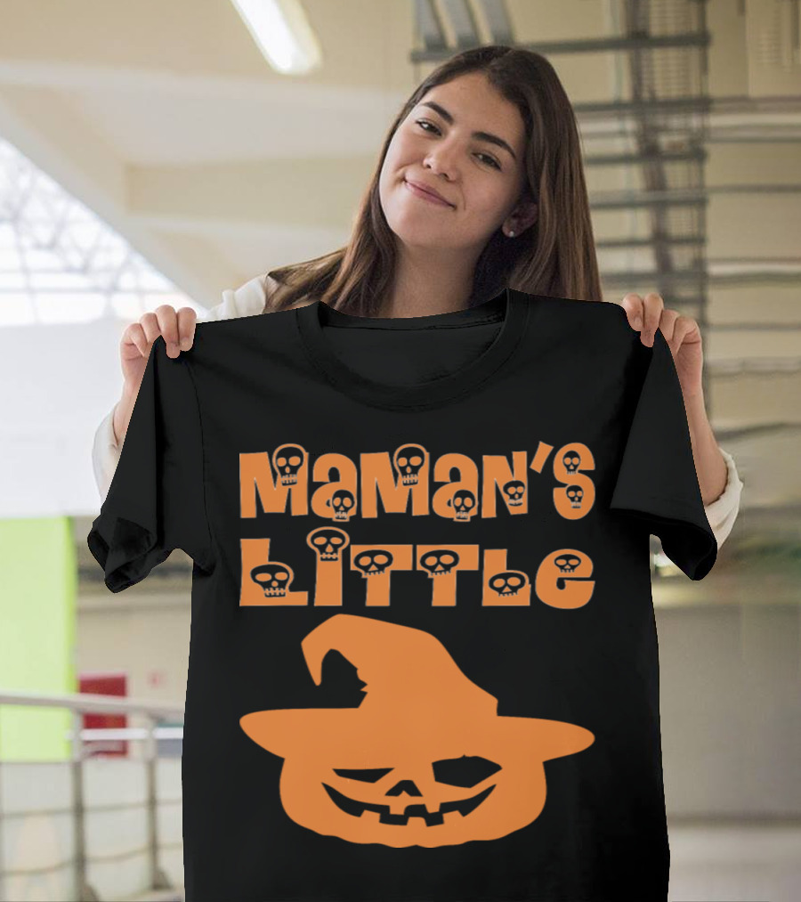 Maman's Little Pumpkin Halloween Skulls Jack-o'-Lantern Hat T-Shirt