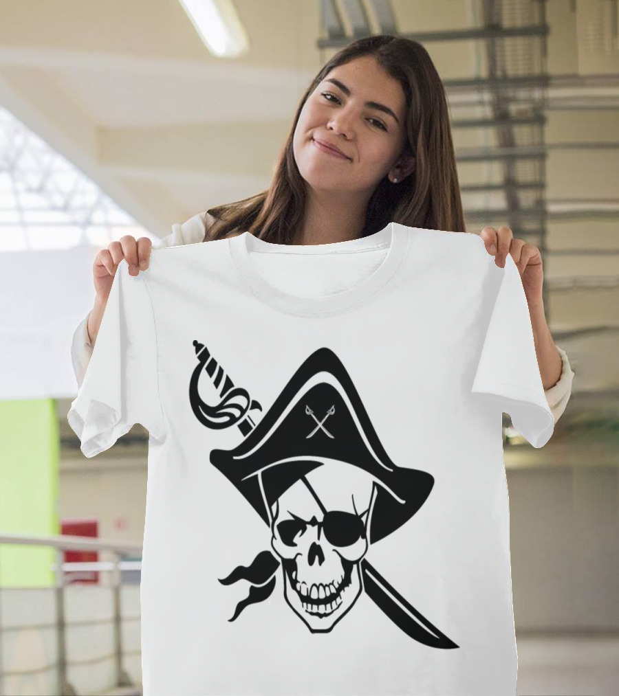 Pirate Skull with Crossed Swords and Eyepatch Emblem T-Shirt