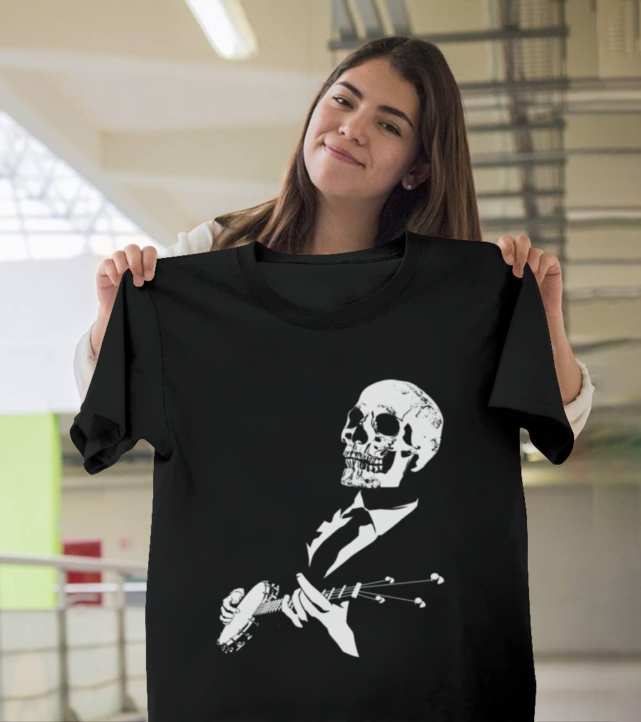 Banjo Playing Skull Musician in Suit T-Shirt