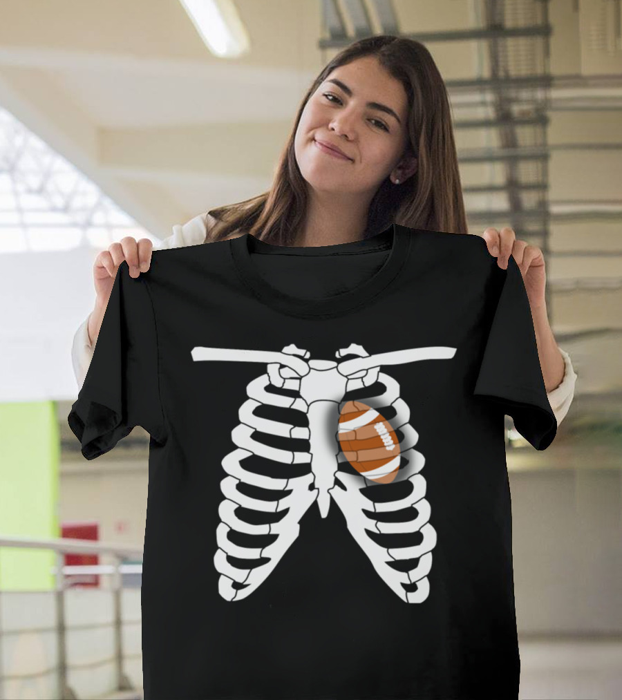 Halloween Skeleton Football X-Ray Ribs T-Shirt