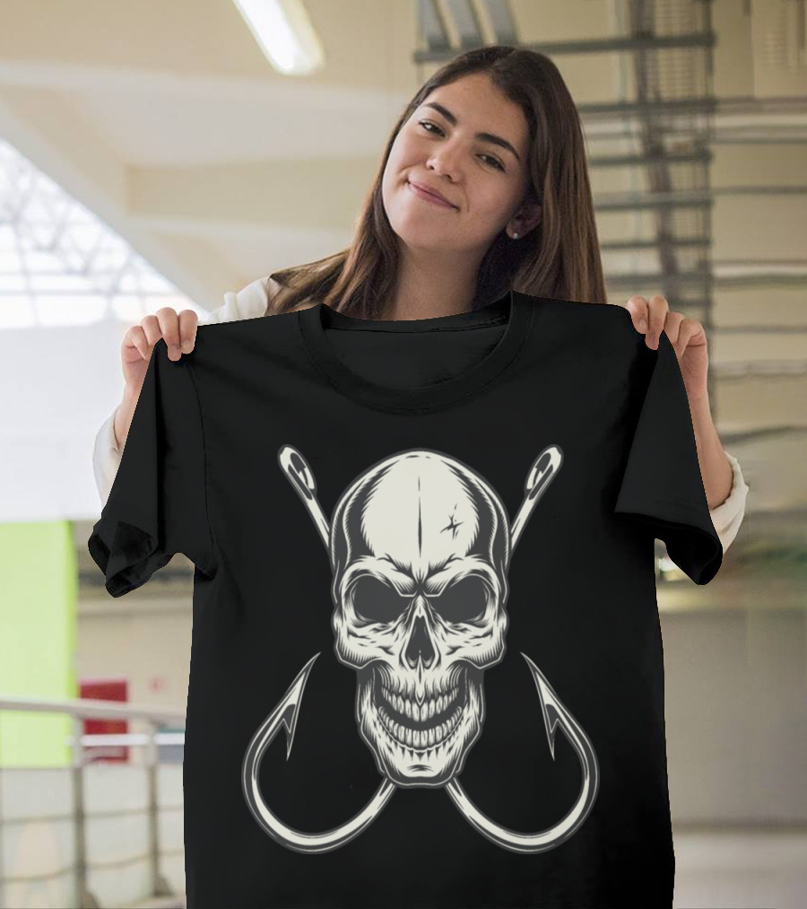 Skull With Fishing Hooks For Fishermen Crew Iconic T-Shirt