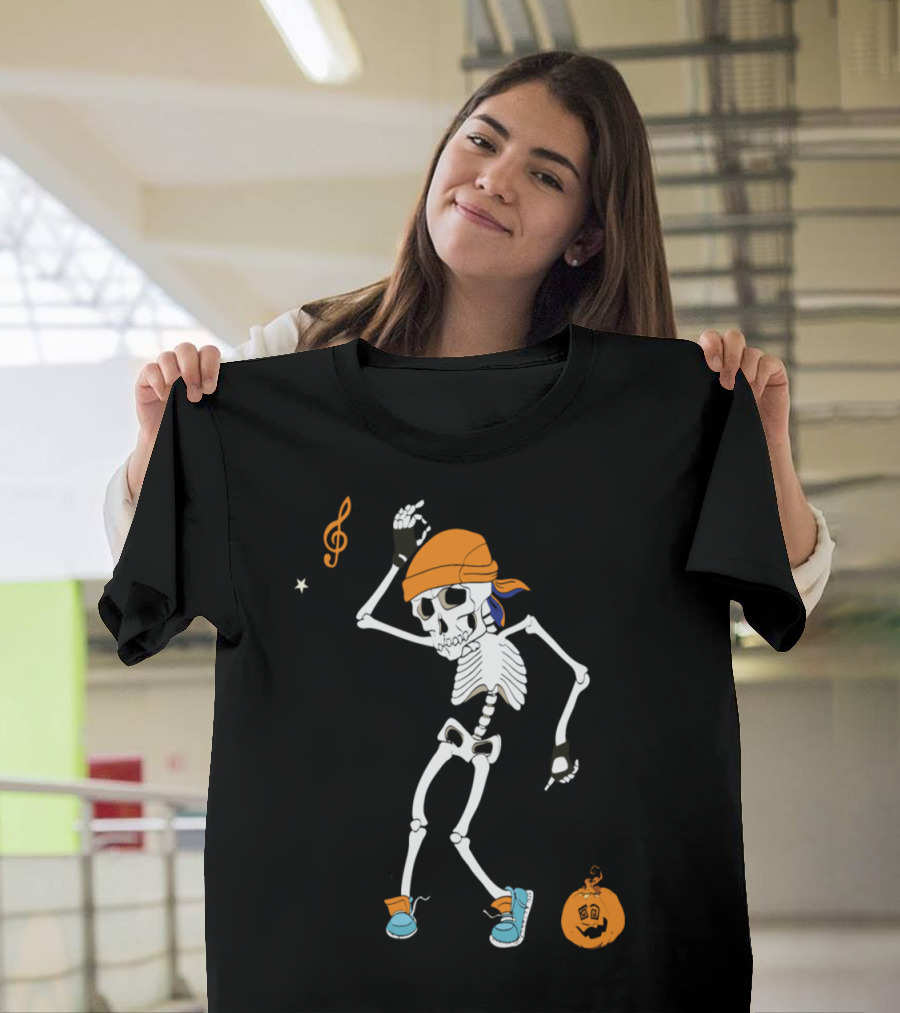 Skeleton Dancing Halloween Party Hip Hop Pumpkin T-Shirt