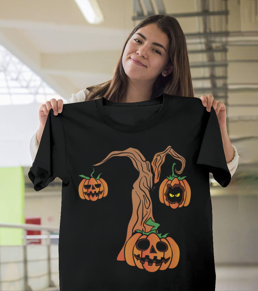 Halloween Pumpkins Horror Scary Monster with Zombie Tree T-Shirt
