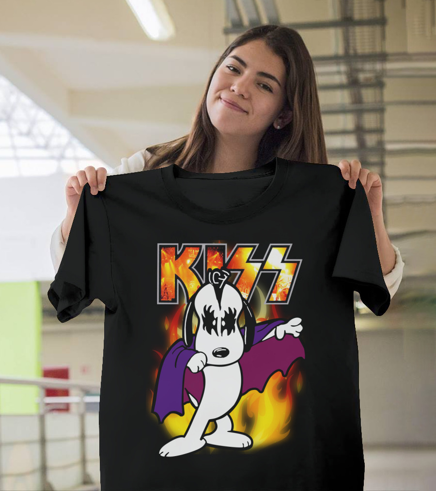 KISS Snoopy Peanuts Mashup with Flames and Comic T-Shirt