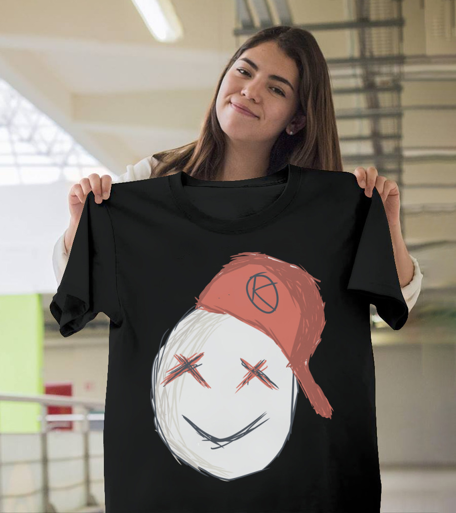 Skulk Red Cap Smiley with X Eyes Iconic Sketch T-Shirt