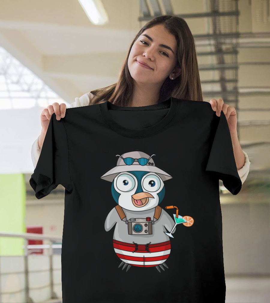 Vacationing Penguin Adventure with Camera and Cocktail T-Shirt