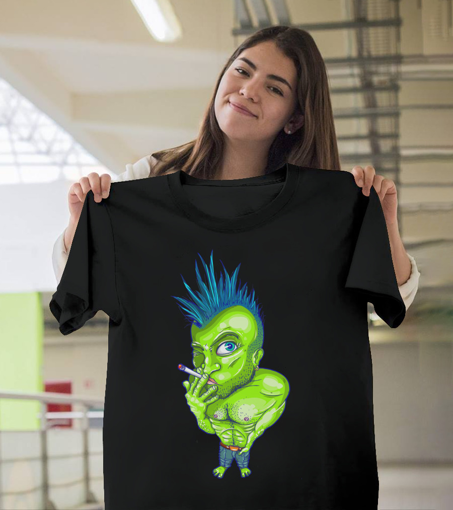 Green Punk Mohawk Cigarette Character T-Shirt