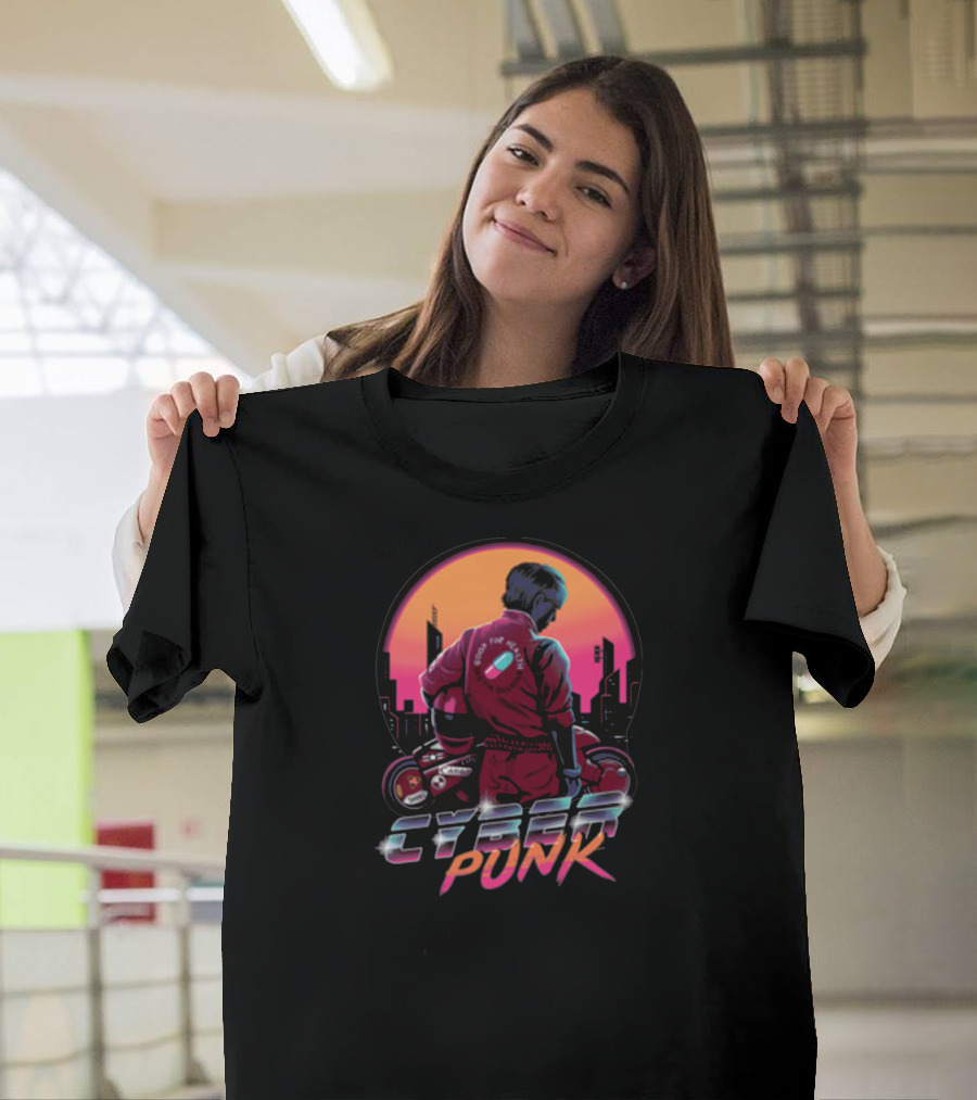 Akira Cyberpunk Neon City Sunset Motorcycle T-Shirt