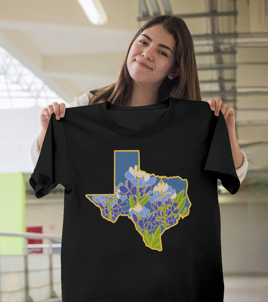 Texas State Map Bluebonnet State Flower Series T-Shirt