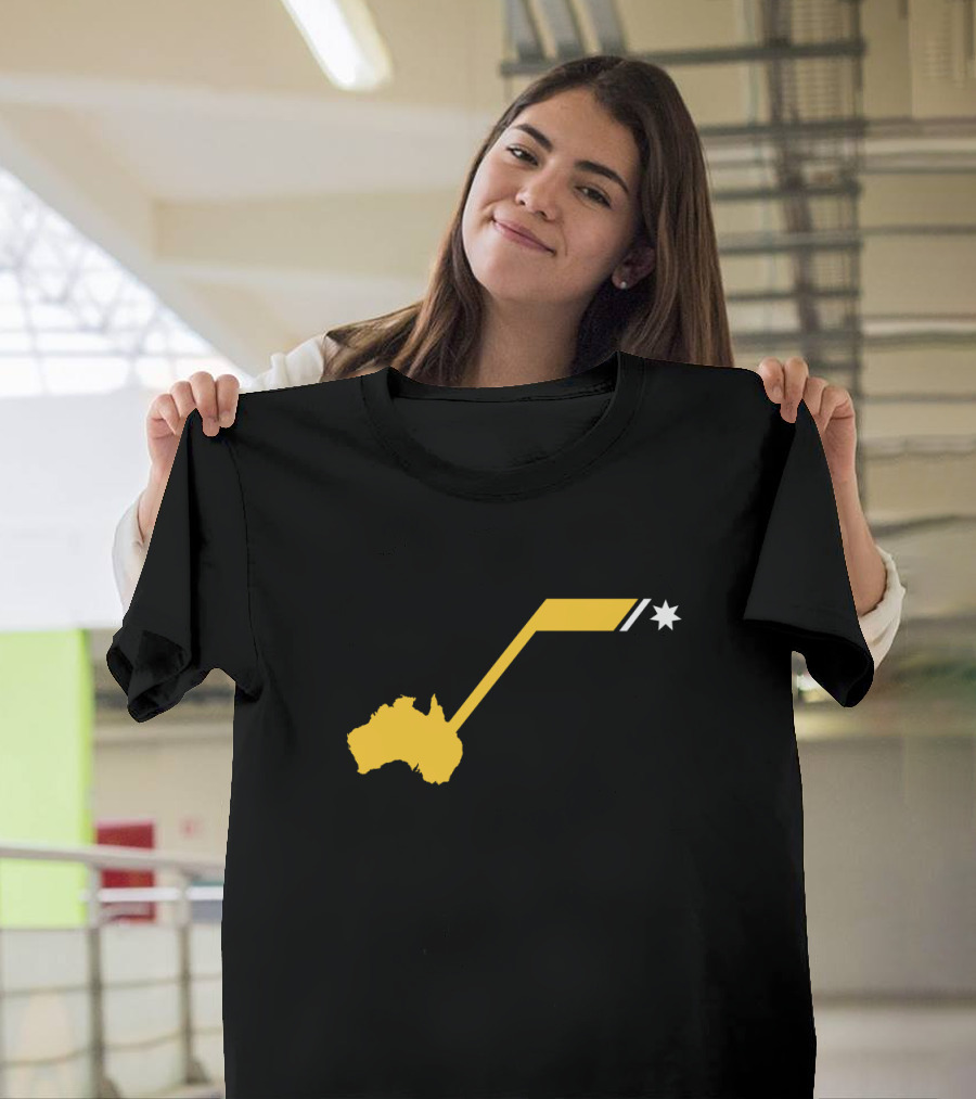 Australia Hockey Fan Map with Yellow Star and Stick Motif T-Shirt